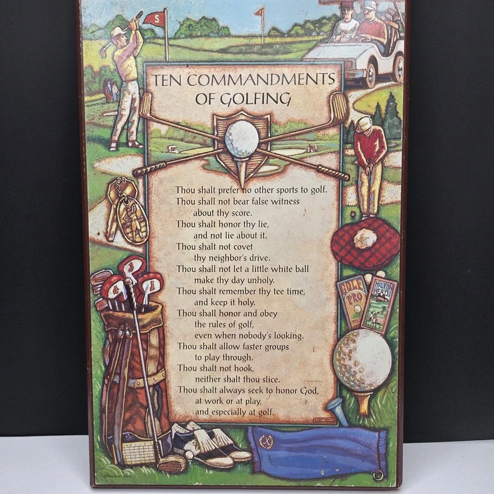 Abbey Press Ten Commandments of Golfing Wall Plaque Vintage Wood Sign 9x14 Green
